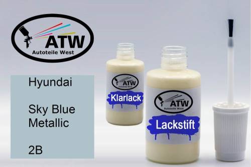 Hyundai, Sky Blue Metallic, 2B: 20ml Lackstift + 20ml Klarlack - Set, von ATW Autoteile West.